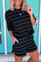 Striped Half Sleeve Tee And Drawstring Short Set