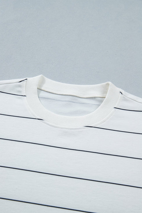 Striped Half Sleeve Tee And Drawstring Short Set