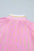 Striped Half Sleeve Zipper V Neck Ribbed Cuff Blouse
