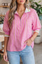 Striped Half Sleeve Zipper V Neck Ribbed Cuff Blouse