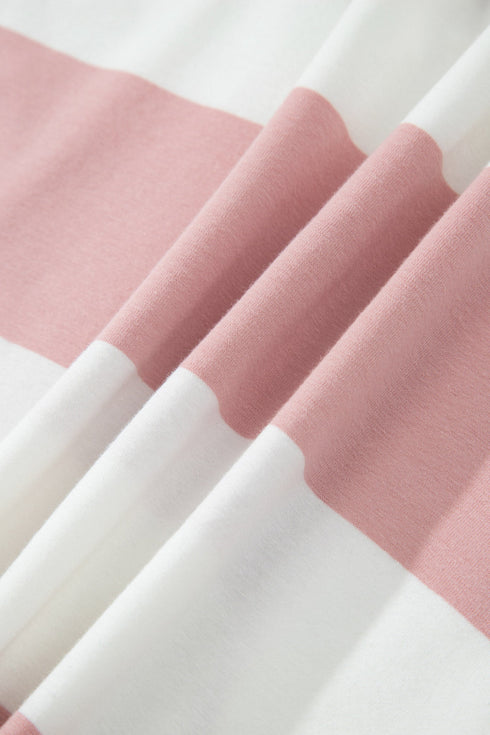 Striped Half Zip Bracelet Sleeve Seam Detail Short Set