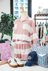 Striped Half Zip Bracelet Sleeve Seam Detail Short Set