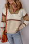 Striped Half Zip Collared Knit Pullover Sweater