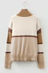 Striped Half Zip Collared Knit Pullover Sweater