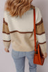 Striped Half Zip Collared Knit Pullover Sweater