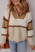 Striped Half Zip Collared Knit Pullover Sweater