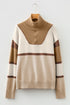 Striped Half Zip Collared Knit Pullover Sweater