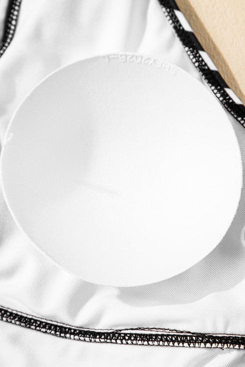 Striped Halter Keyhole High Waist Swimsuit Set