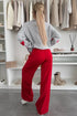 Striped Heart Print Mock Neck Brushed Knit Sweater