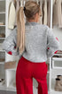Striped Heart Print Mock Neck Brushed Knit Sweater