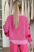 Striped Heart Print Mock Neck Brushed Knit Sweater