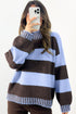 Striped High Neck Drop Shoulder Relaxed Pullover Sweater