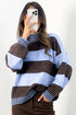 Striped High Neck Drop Shoulder Relaxed Pullover Sweater