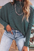 Striped High Neck Dropped Shoulder Casual Long Sleeve Top