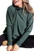 Striped High Neck Dropped Shoulder Casual Long Sleeve Top