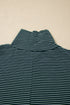 Striped High Neck Dropped Shoulder Casual Long Sleeve Top