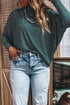 Striped High Neck Dropped Shoulder Casual Long Sleeve Top