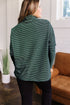 Striped High Neck Dropped Shoulder Casual Long Sleeve Top