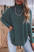 Striped High Neck Dropped Shoulder Casual Long Sleeve Top