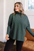 Striped High Neck Dropped Shoulder Casual Long Sleeve Top
