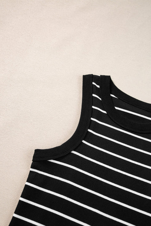 Striped High Neck Ribbed Knit Bodycon Mini Dress