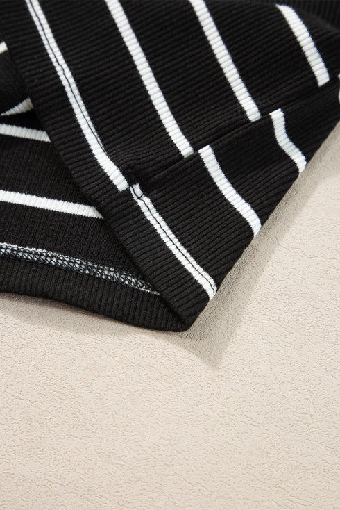 Striped High Neck Ribbed Knit Bodycon Mini Dress