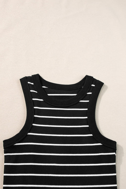 Striped High Neck Ribbed Knit Bodycon Mini Dress