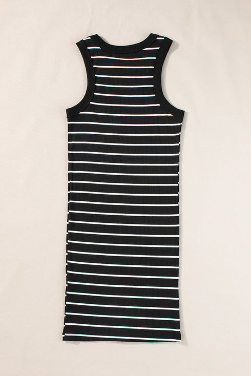Striped High Neck Ribbed Knit Bodycon Mini Dress