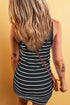 Striped High Neck Ribbed Knit Bodycon Mini Dress