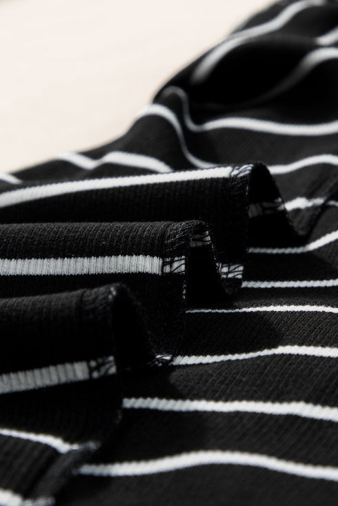 Striped High Neck Ribbed Knit Bodycon Mini Dress
