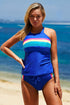 Striped High Neck Sporty Two Piece Tankini Set