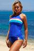 Striped High Neck Sporty Two Piece Tankini Set