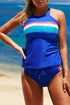 Striped High Neck Sporty Two Piece Tankini Set