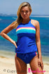 Striped High Neck Sporty Two Piece Tankini Set