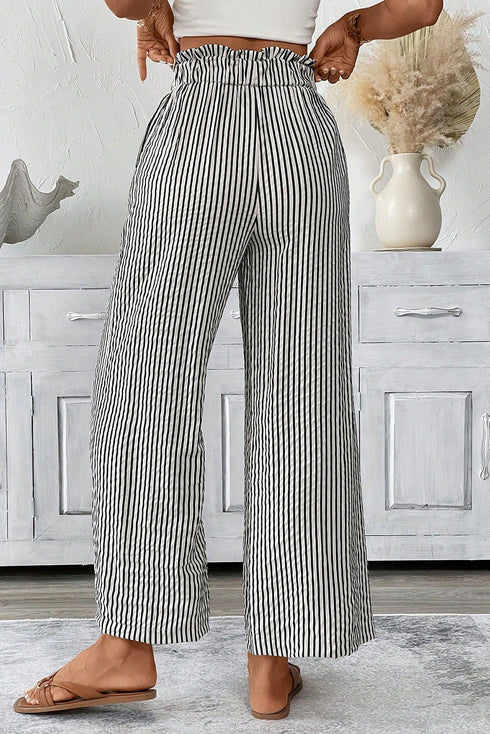 Striped High Waist Tie Front Wide Leg Pants