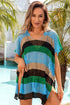 Striped Hollow Out Knit V Neck Tunic Cover Up