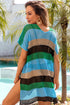 Striped Hollow Out Knit V Neck Tunic Cover Up