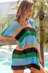 Striped Hollow Out Knit V Neck Tunic Cover Up