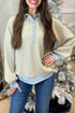 Striped Jacquard Button Front Henley Pullover Sweatshirt