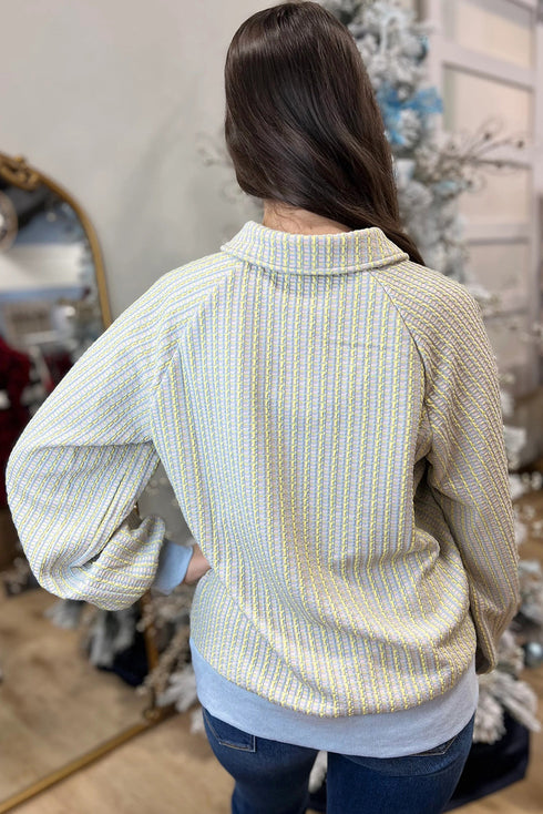 Striped Jacquard Button Front Henley Pullover Sweatshirt