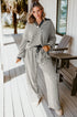 Striped Johnny Collar Pullover Drawstring Wide Leg Pant Set