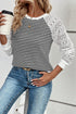 Striped Knit And Lace Raglan Sleeve Top