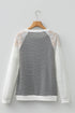 Striped Knit And Lace Raglan Sleeve Top