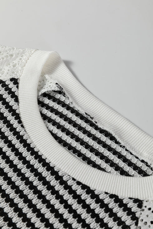 Striped Knit And Lace Raglan Sleeve Top