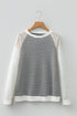 Striped Knit And Lace Raglan Sleeve Top