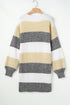 Striped Knit Boat Neck Balloon Sleeve Sweater Dress