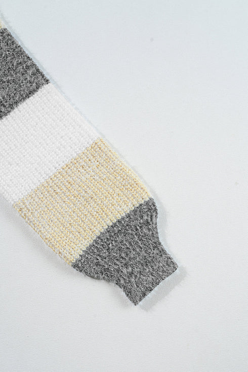 Striped Knit Boat Neck Balloon Sleeve Sweater Dress