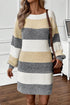 Striped Knit Boat Neck Balloon Sleeve Sweater Dress