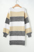 Striped Knit Boat Neck Balloon Sleeve Sweater Dress