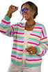 Striped Knit Drop Shoulder Open Front Long Sleeve Cardigan